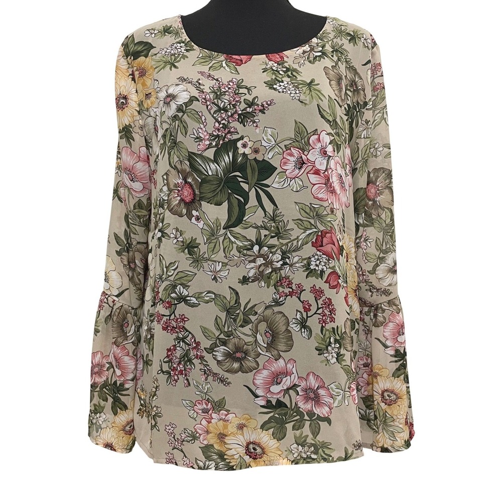 Arianna By Howards Sheer Floral‎ Chiffon Top Bell Sleeves Fairycore Cottage S M